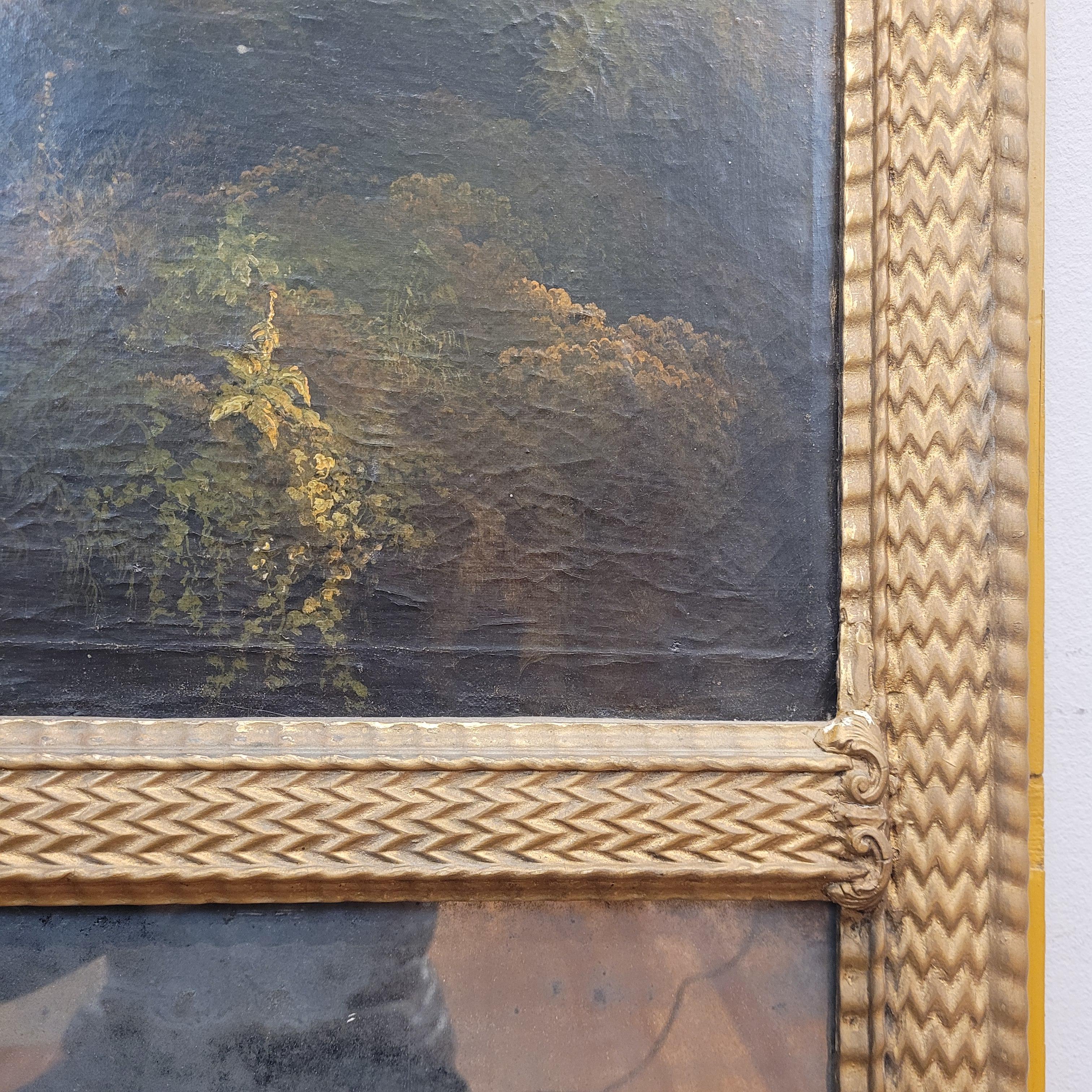 Trumeau Frances Napoleon III, Mirror and oil on canvas “Landscape at sunset” 9