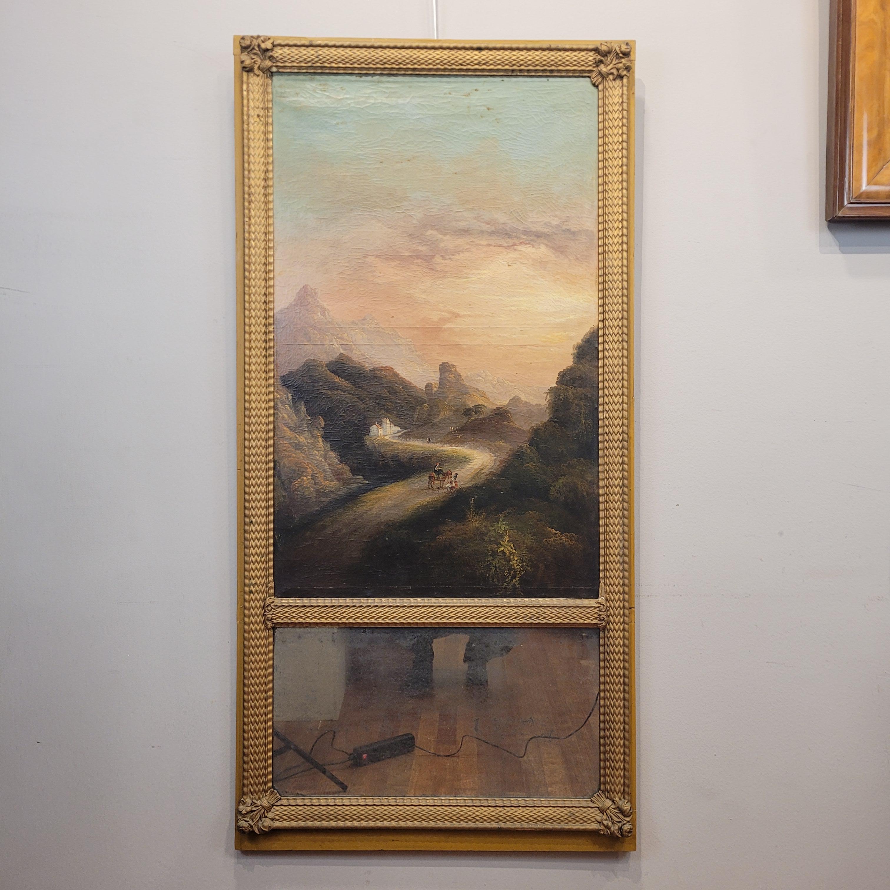 Trumeau Frances Napoleon III, Mirror and oil on canvas “Landscape at sunset” 13