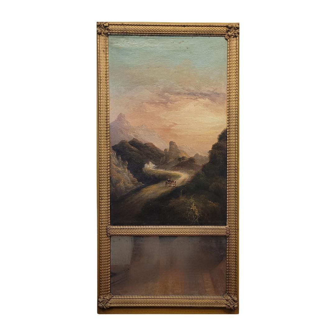 
 Amazing and beautiful  trumeau mirror , made in France during the Napoleon III era, is composed of a mirror and an oil painting on canvas. The trumeau is a type of decorative mirror originating in France in the 18th century, characterized by being