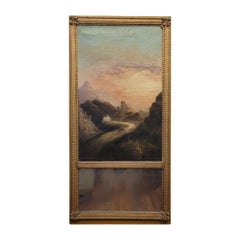 Trumeau Frances Napoleon III, Mirror and oil on canvas “Landscape at sunset”