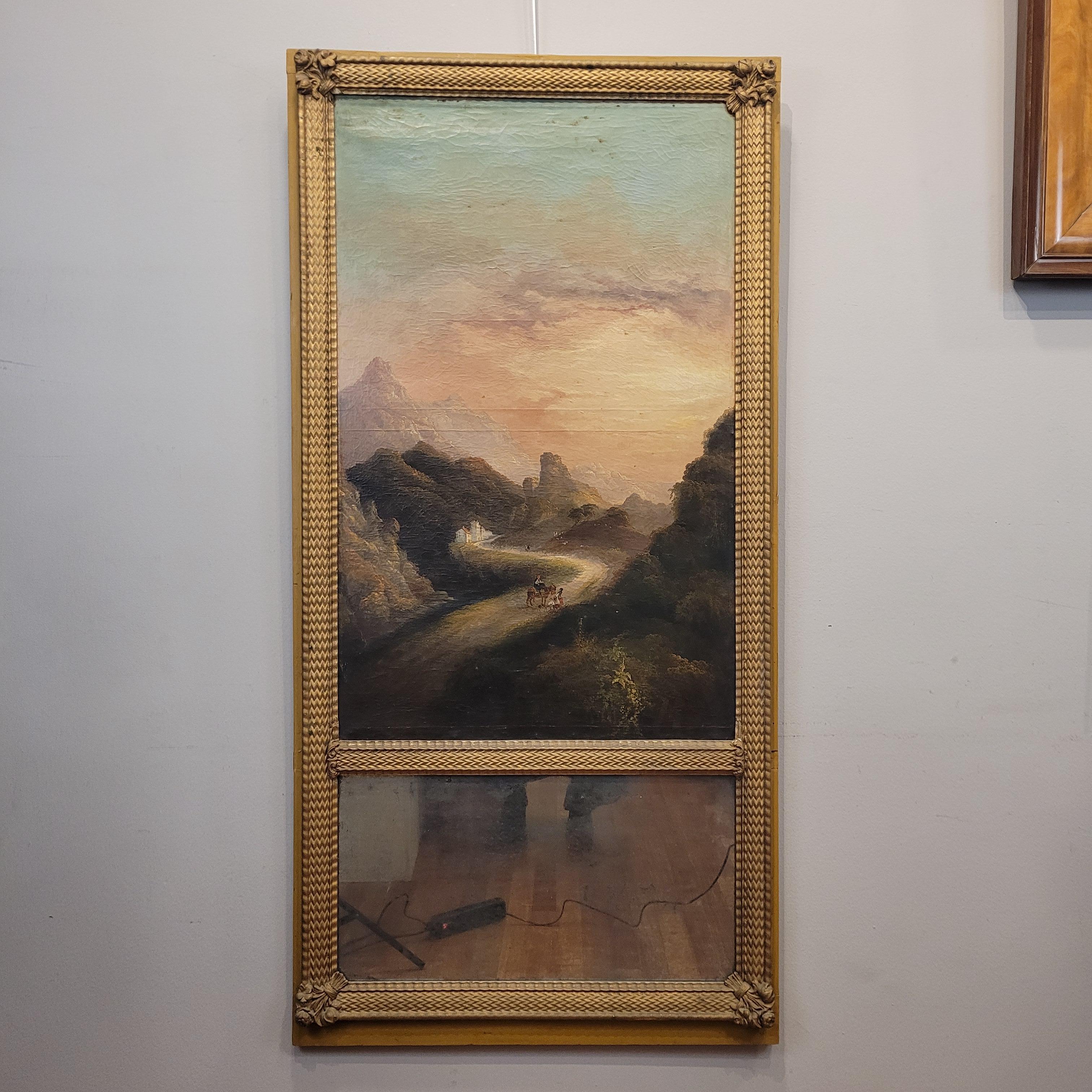 Trumeau Frances Napoleon III, Mirror and oil on canvas “Landscape at sunset” 14