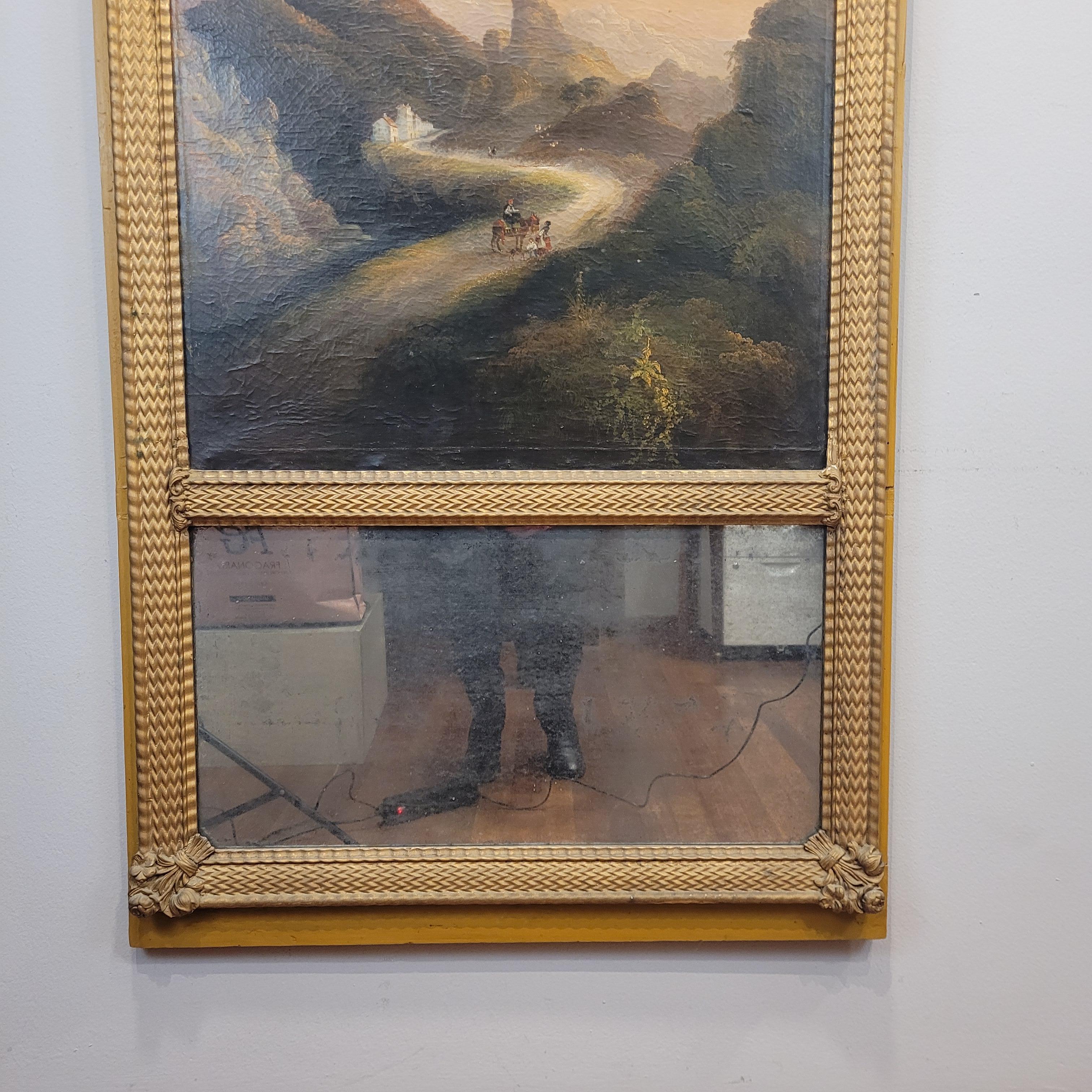 Trumeau Frances Napoleon III, Mirror and oil on canvas “Landscape at sunset” 1
