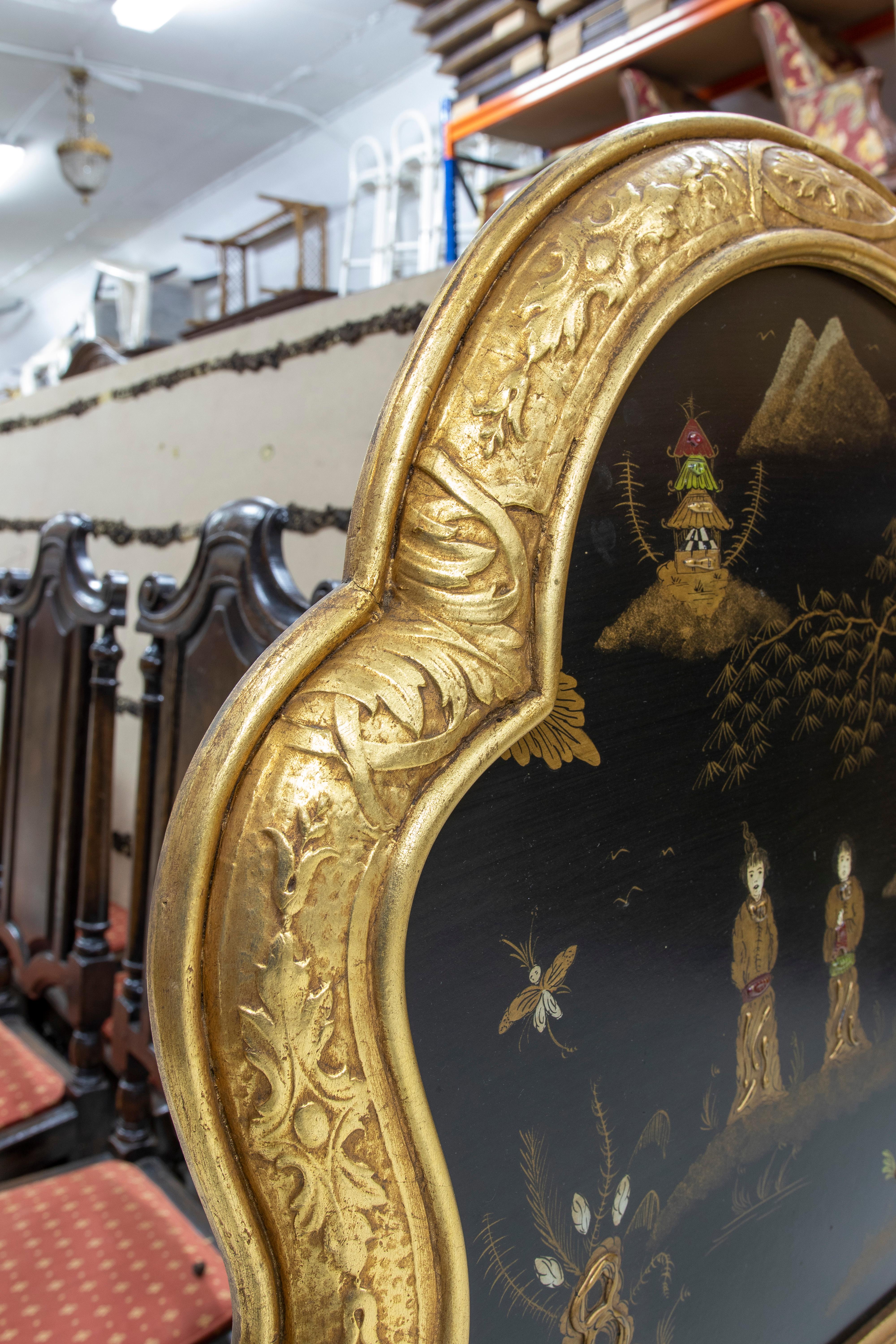 20th Century Trumeau Gilded Wall Mirror with Hand-Painted Scenes For Sale