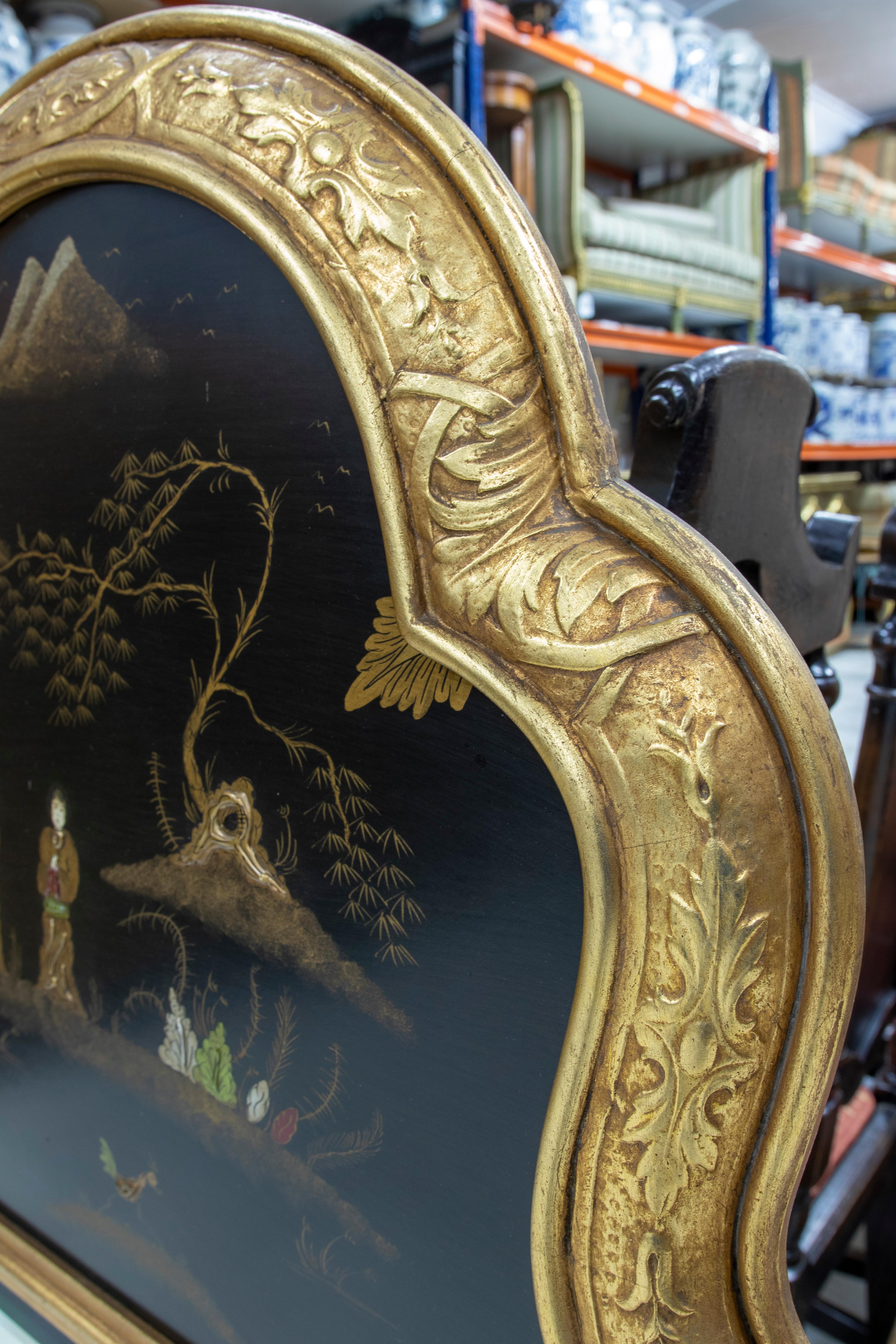 Resin Trumeau Gilded Wall Mirror with Hand-Painted Scenes For Sale