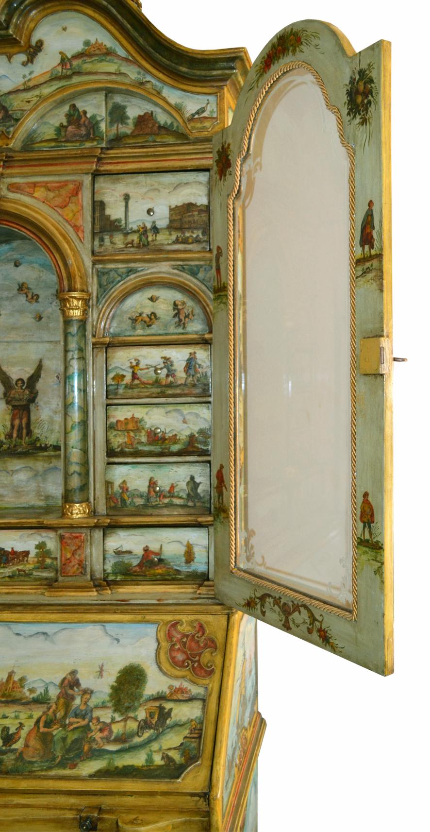Mitte des Jahrhunderts Trumeau handbemalt in Italien Holz venezianische Kunst Technik von Cupioli  (Sonstiges) im Angebot