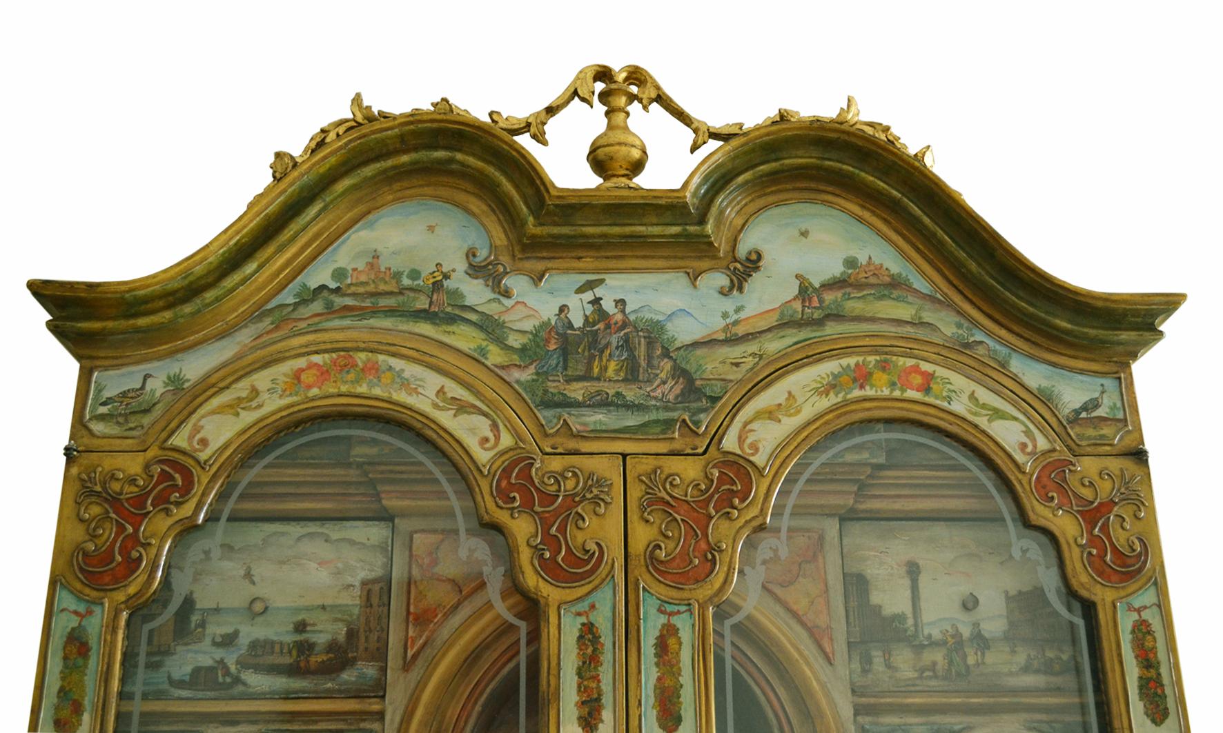 Mitte des Jahrhunderts Trumeau handbemalt in Italien Holz venezianische Kunst Technik von Cupioli  (Handbemalt) im Angebot