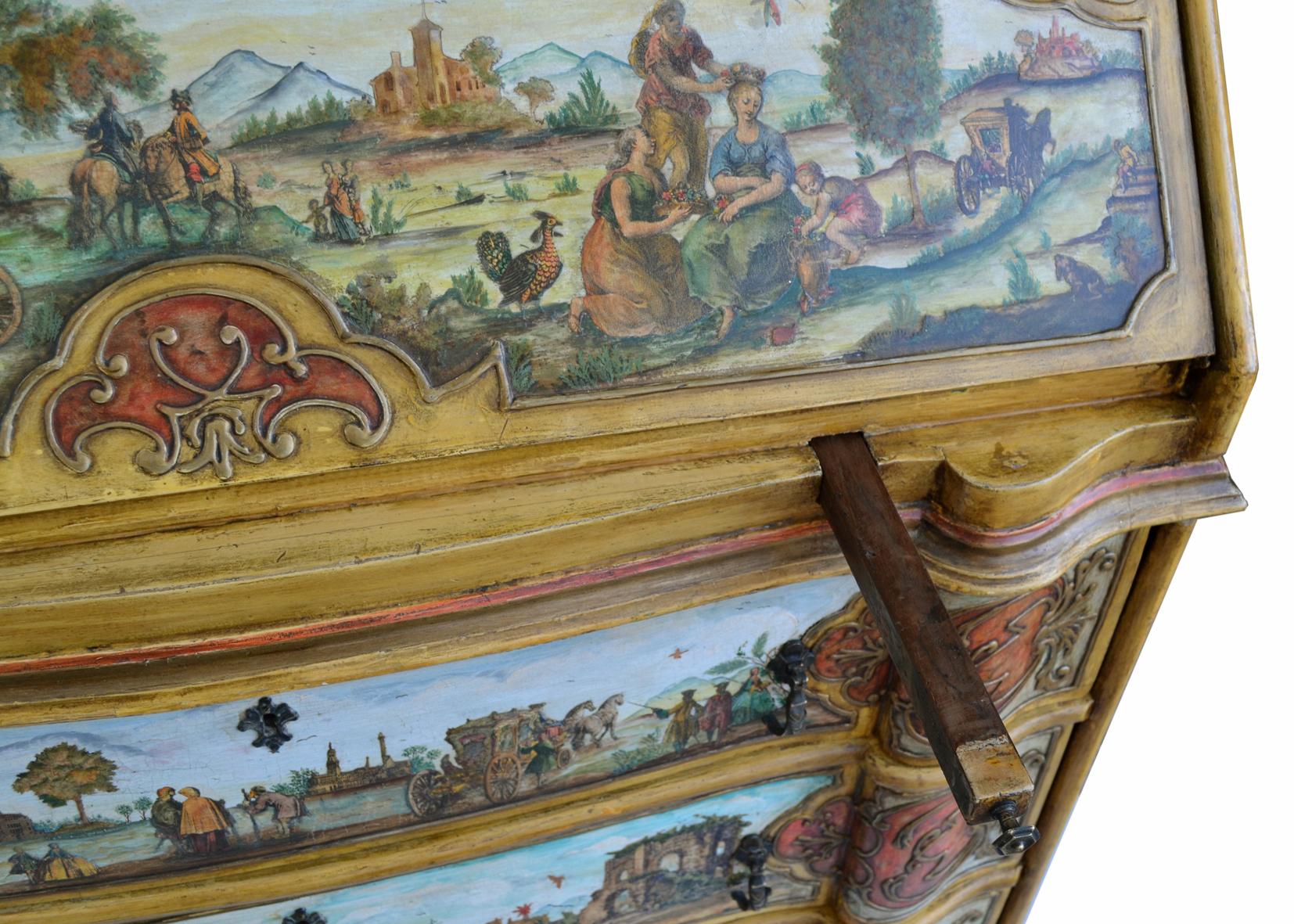 Mitte des Jahrhunderts Trumeau handbemalt in Italien Holz venezianische Kunst Technik von Cupioli  im Zustand „Hervorragend“ im Angebot in Rimini, IT