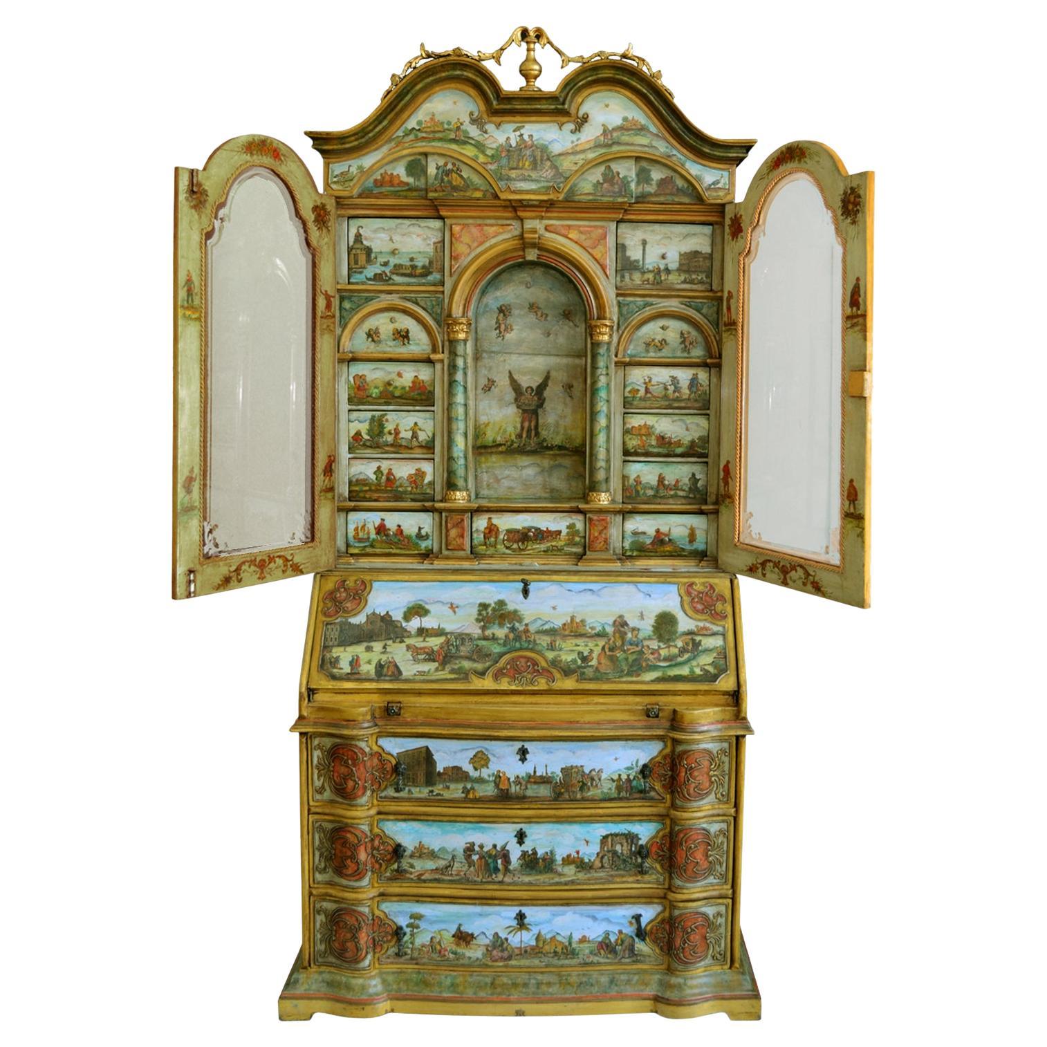 Midcentury Trumeau handpainted in Italy wood venetian art technique by Cupioli  For Sale