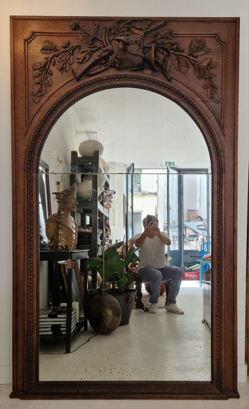 French Trumeau Mirror carved wood 19th century For Sale