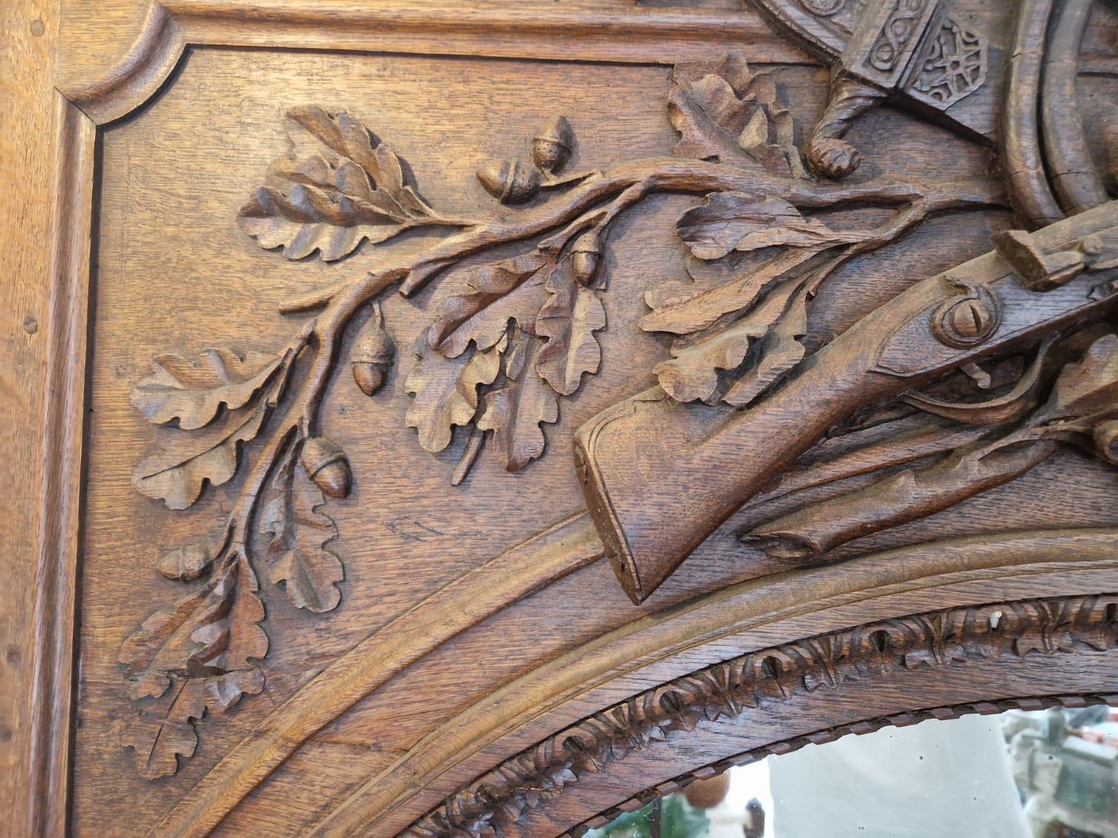 Oak Trumeau Mirror carved wood 19th century For Sale