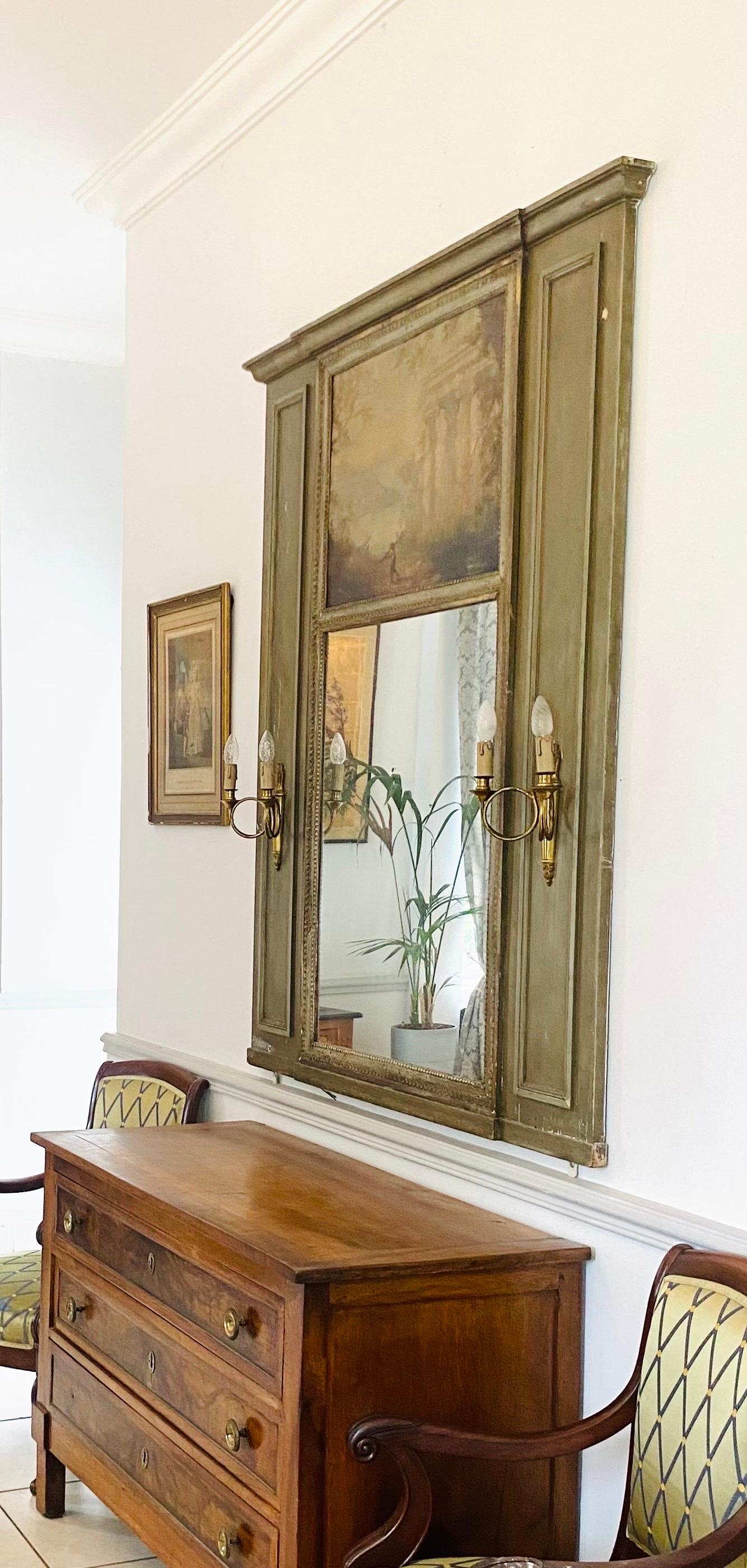 Trumeau Mirror Lamps Painting Oil on canvas - Louis XVI Period 18th - France In Good Condition In Beuzevillette, FR