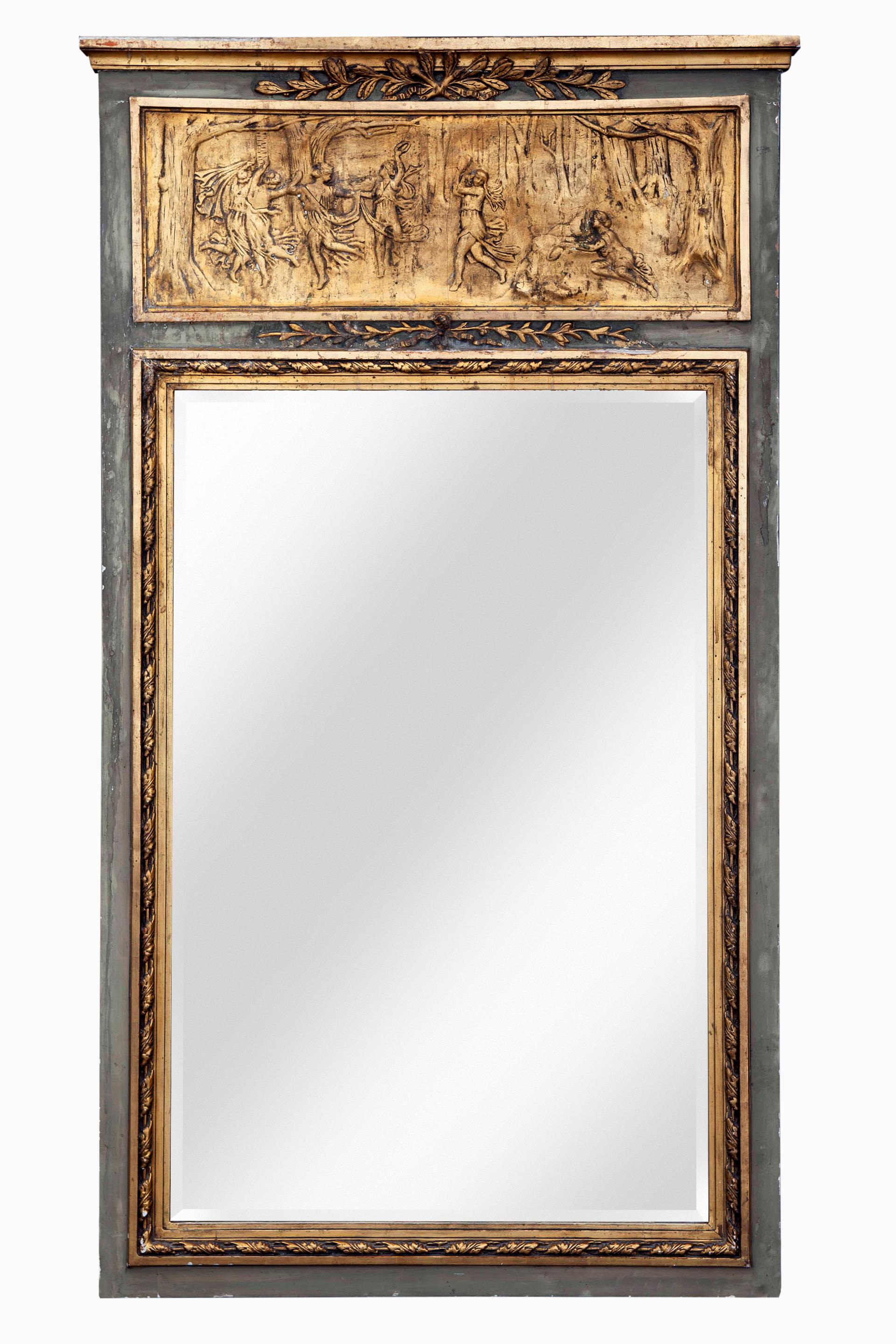 Trumeau Mirror with Dancers in Giltwood / French Gray Frame For Sale 1