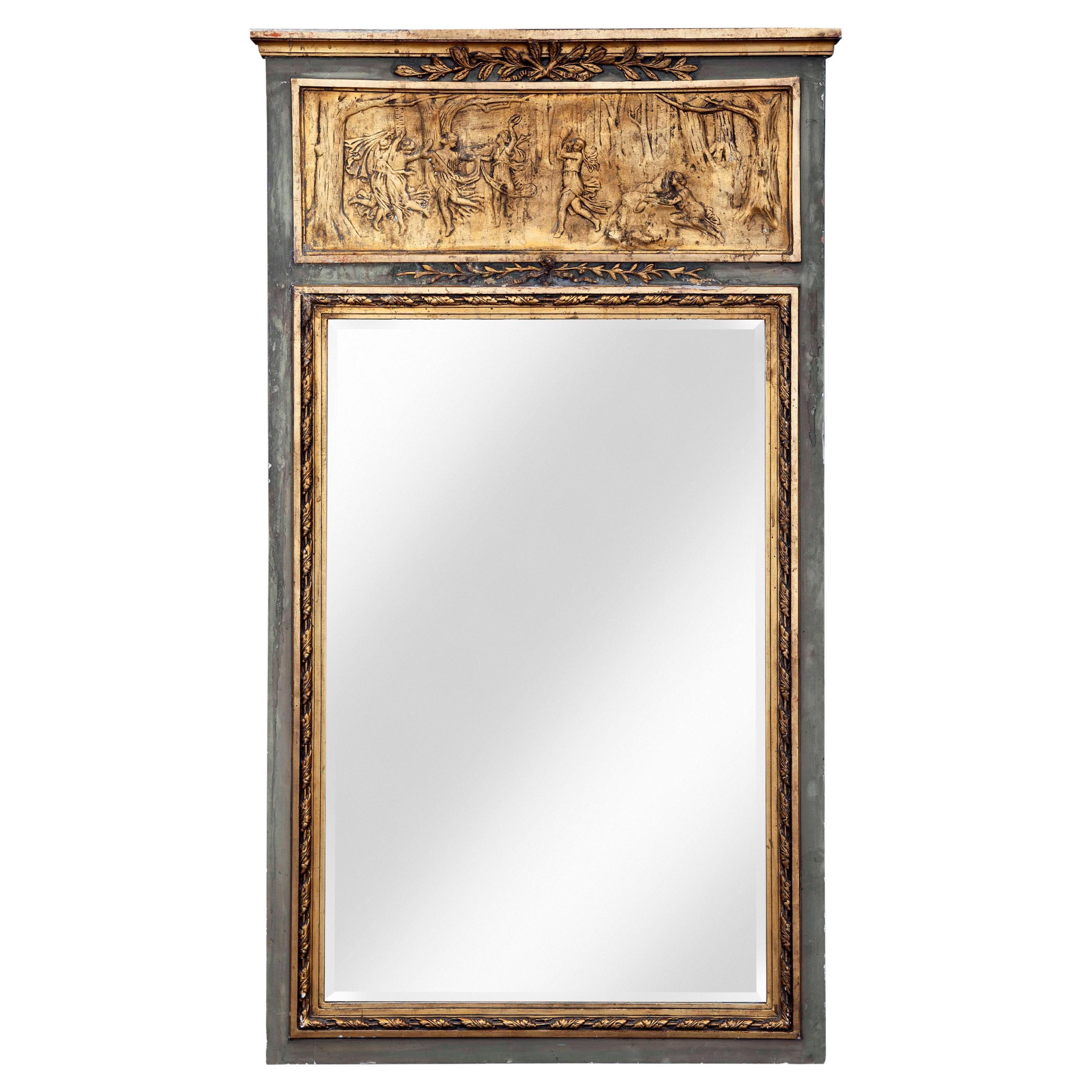 Trumeau Mirror with Dancers in Giltwood / French Gray Frame For Sale