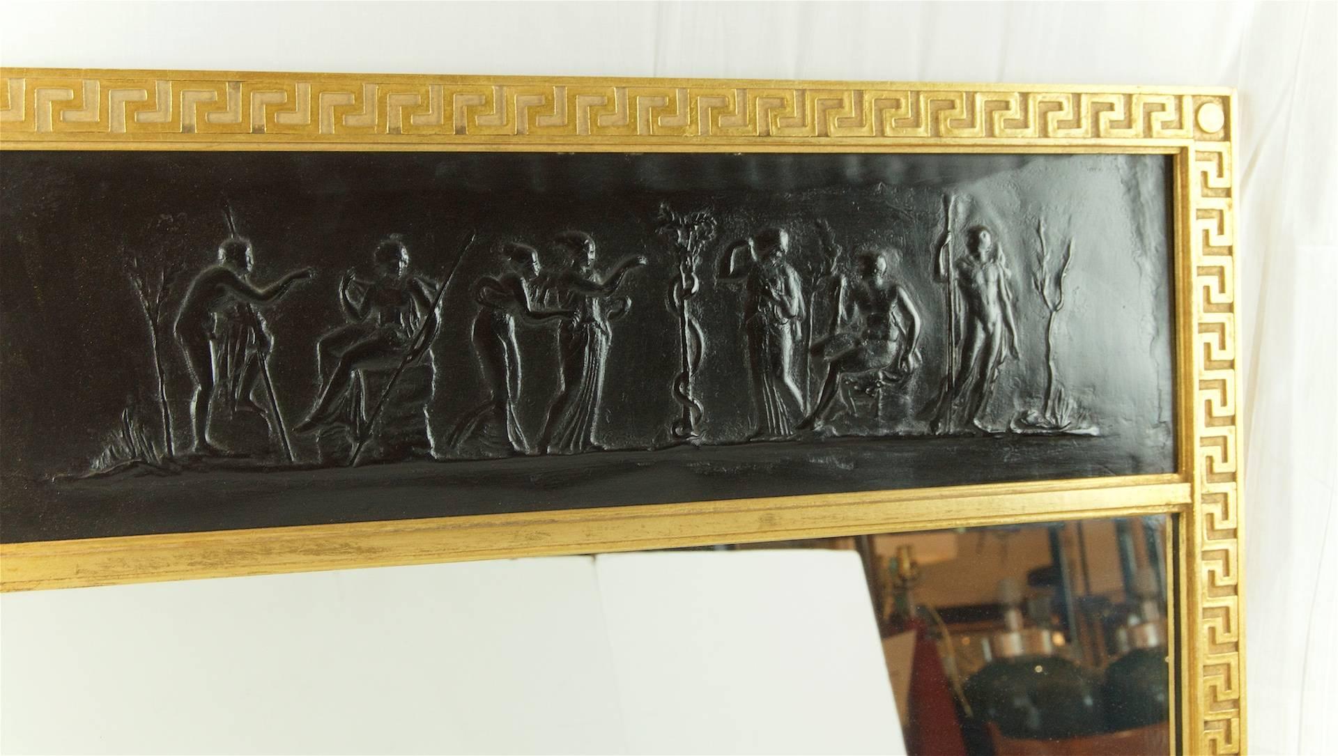 Trumeau Mirror with Gilt Greek Key Frame In Excellent Condition For Sale In Stamford, CT