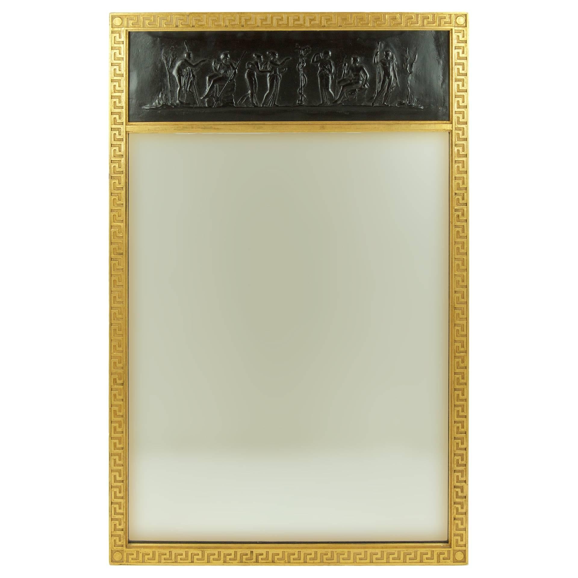 Trumeau Mirror with Gilt Greek Key Frame For Sale
