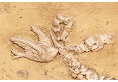 Trumeau Mirror With Washed Wood Frame with Birds and Swag