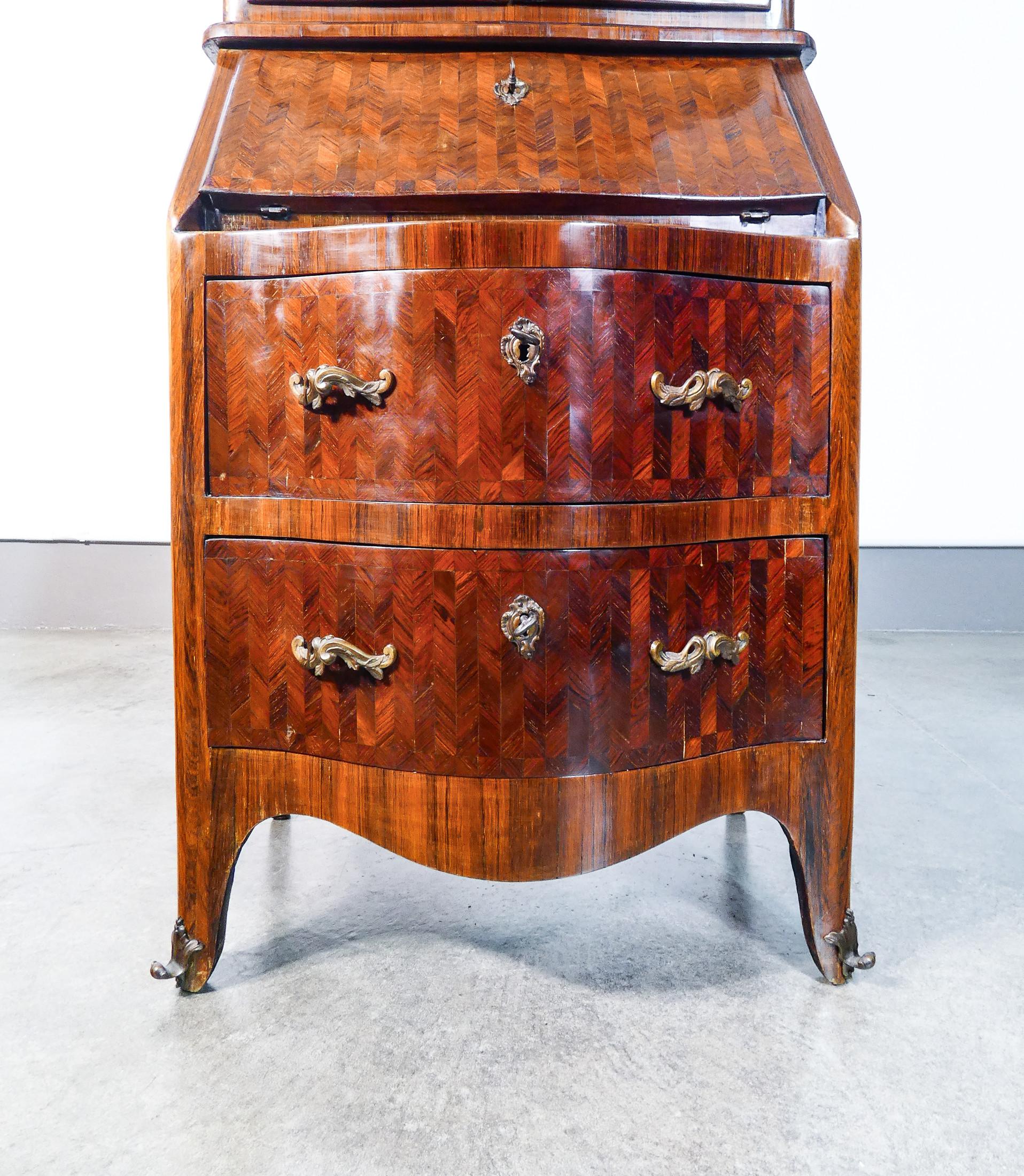 Wood Trumeau, secretaire Luigi XV originale settecentesco For Sale