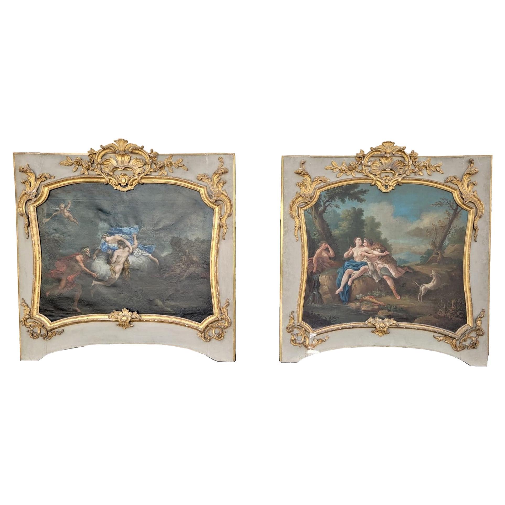 Trumeau Tops in Golden Wood and Oil on Canvas, Late 18th Early 19th Century For Sale
