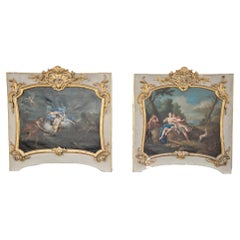 Antique Trumeau Tops in Golden Wood and Oil on Canvas, Late 18th Early 19th Century