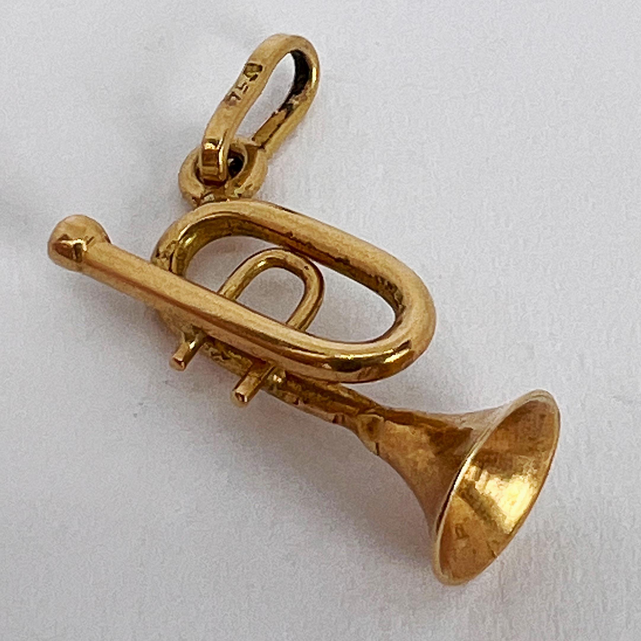 Trumpet 18K Yellow Gold Charm Pendant For Sale 3