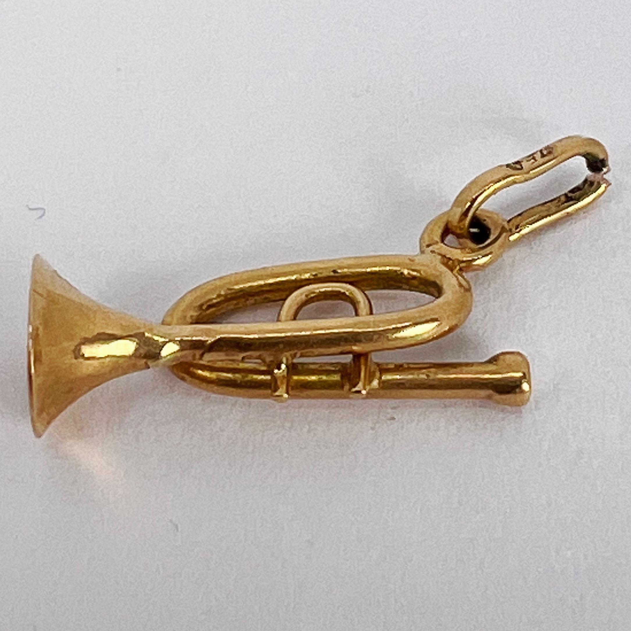Women's or Men's Trumpet 18K Yellow Gold Charm Pendant For Sale