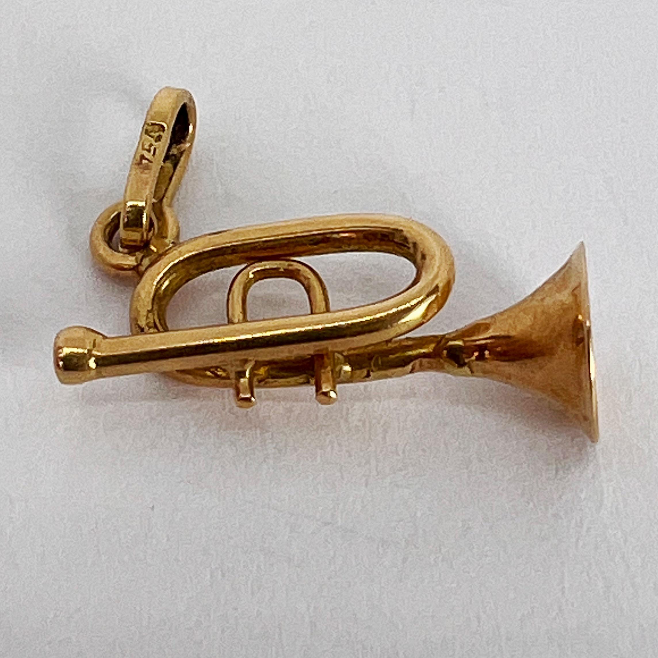 Trumpet 18K Yellow Gold Charm Pendant For Sale 2