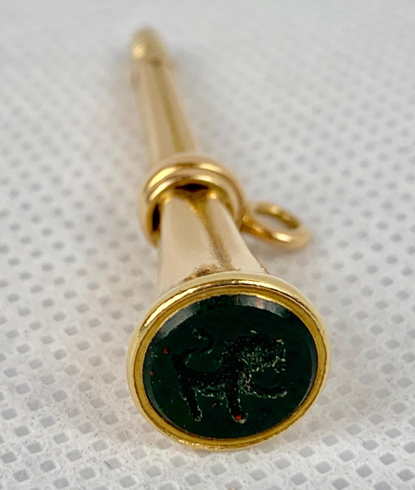 Georgian  Watch Key Fob with Bloodstone Lion Intaglio Set into 14k Yellow Gold