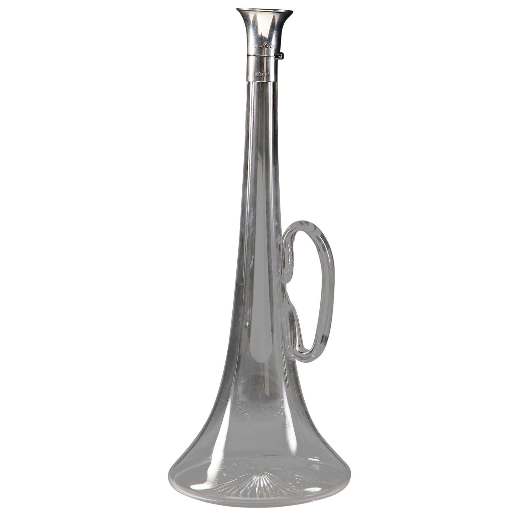 Trumpet Form Hukin and Heath Glass and Silver Claret Jug or Decanter, English
