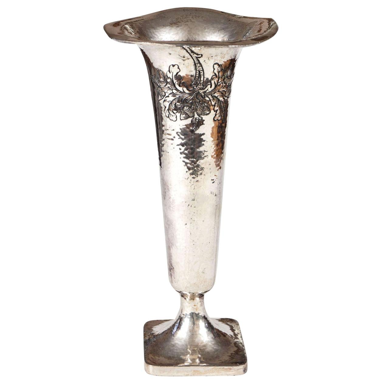 Trumpet Form Silver Plated Victorian Vase For Sale