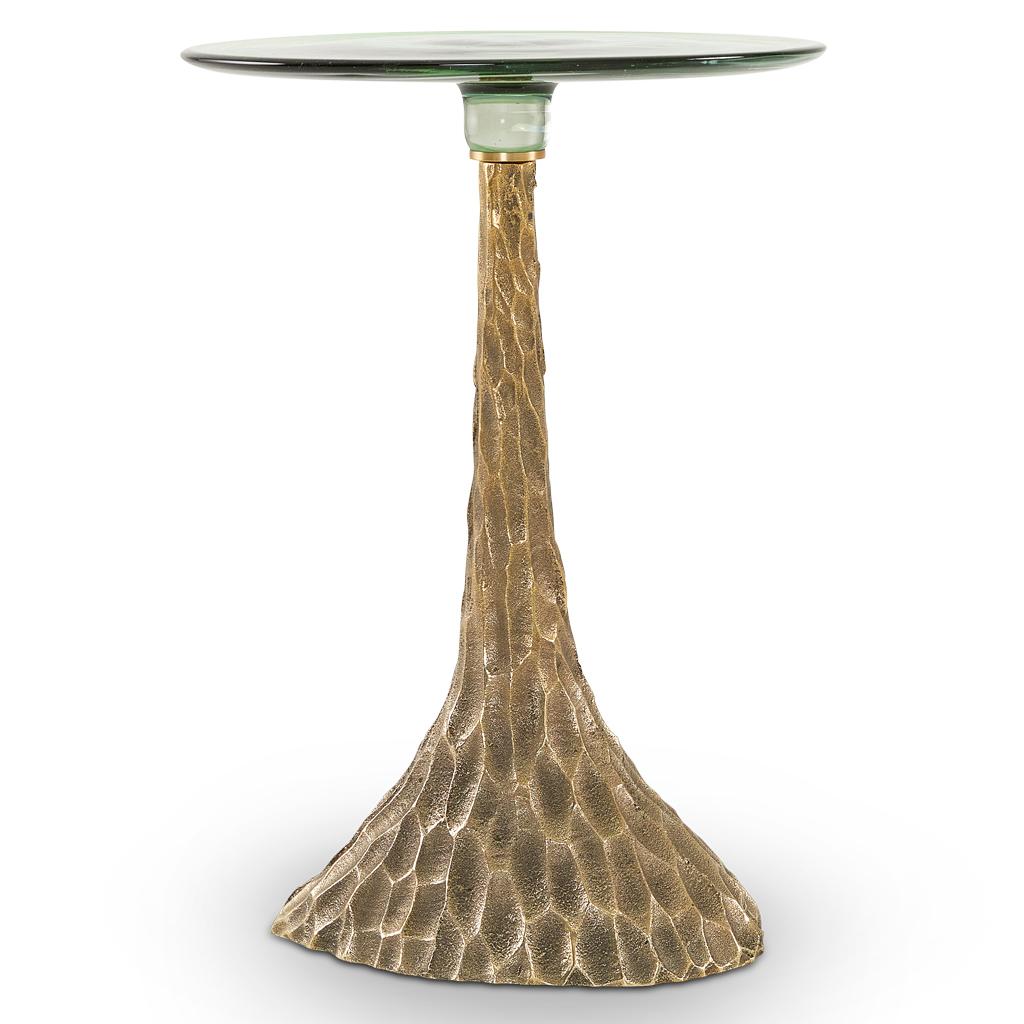 South African Trumpet Modern Solid Brass & Handblown Glass Nesting Side Table Set by Egg For Sale