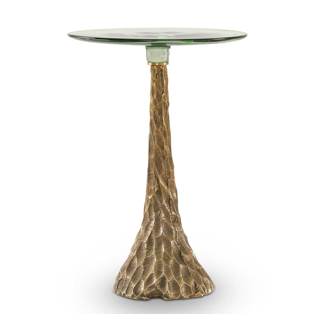 South African Trumpet Modern Solid Brass & Handblown Glass Nesting Side Table Set by Egg For Sale