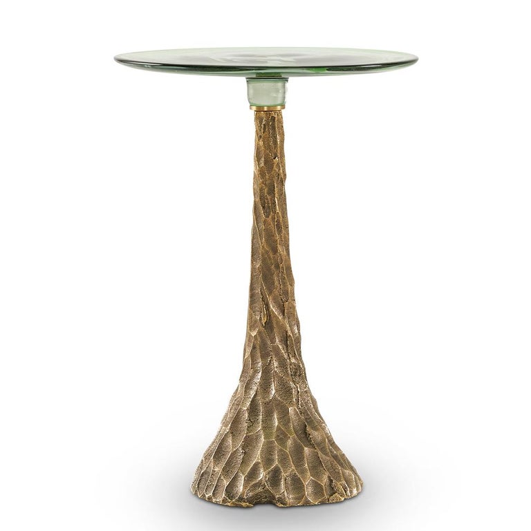 Contemporary Trumpet Modern Solid Brass & Handblown Glass Nesting Side Table Set by Egg For Sale