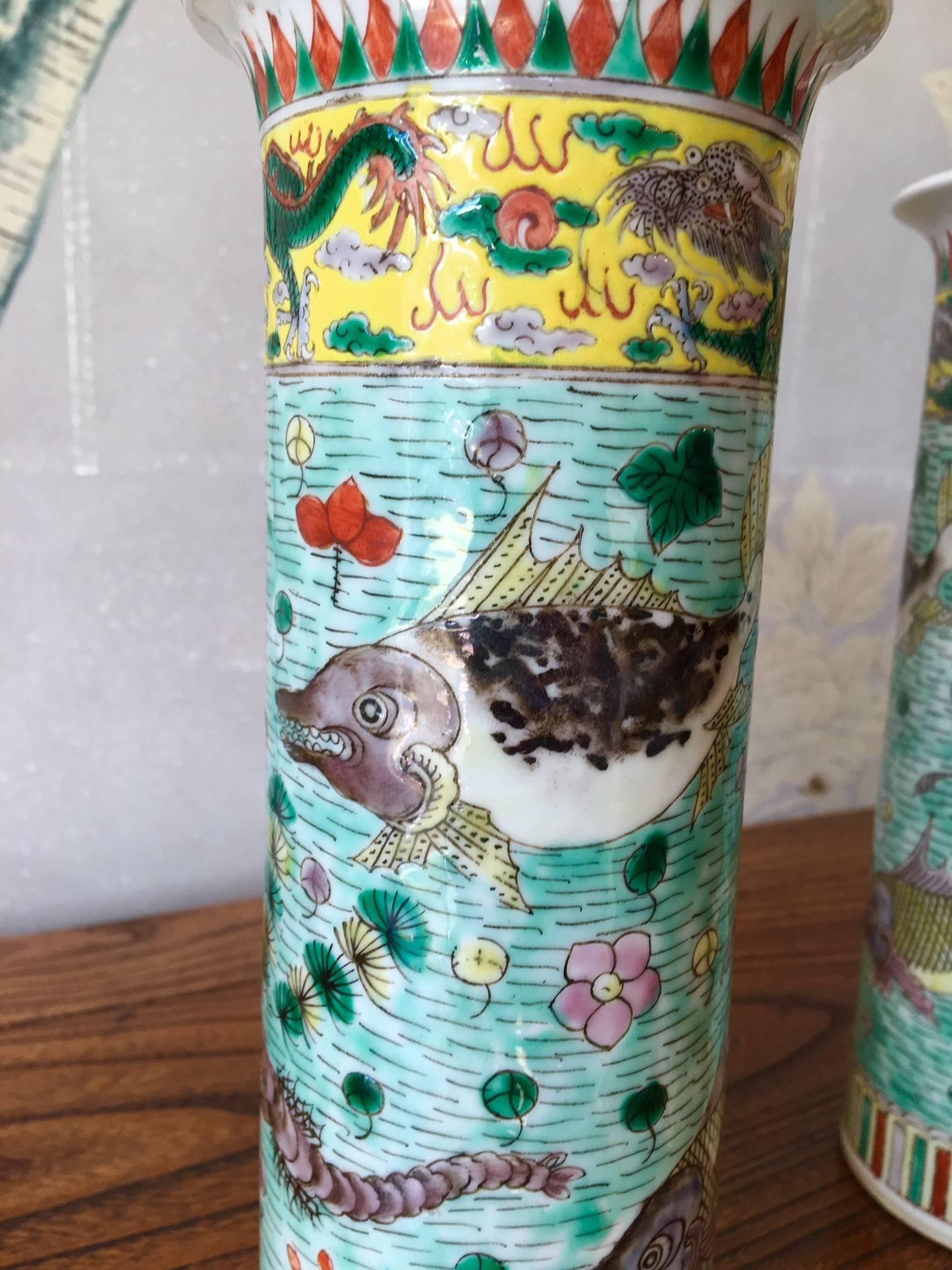 Hand-Painted Trumpet Shaped Fish Vases