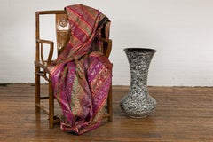 Trumpet Shaped Textured Black and White Splattered Ceramic Planter