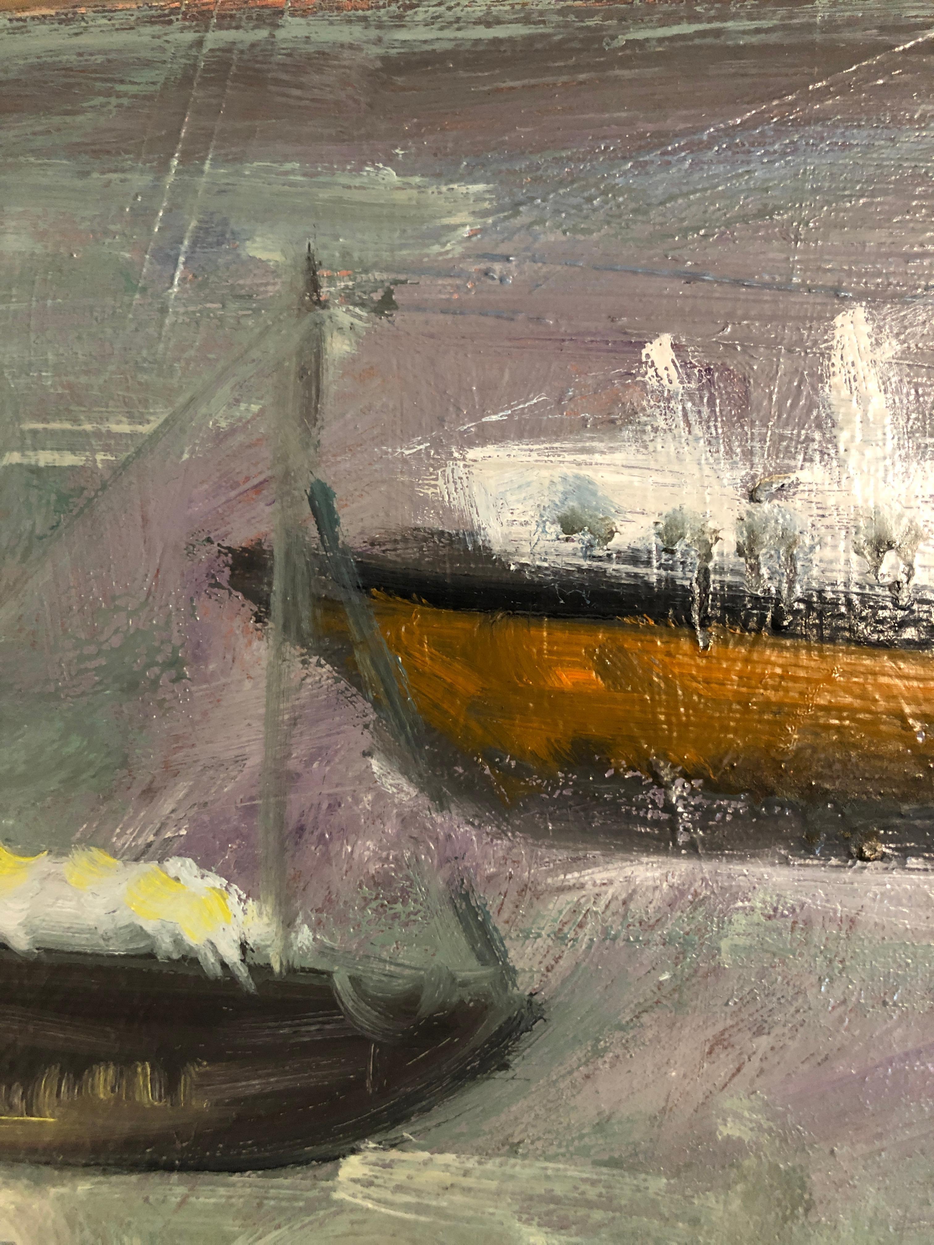 Grand artiste de la scène de paysage de la baie de San Francisco « Two Ships Passing » (Deux navires traversant la baie) en vente 4