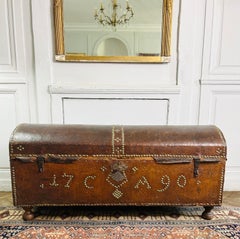 Trunk - Dome Chest Wrapped in Studded Leather - Italy - 18th Louis XV Period