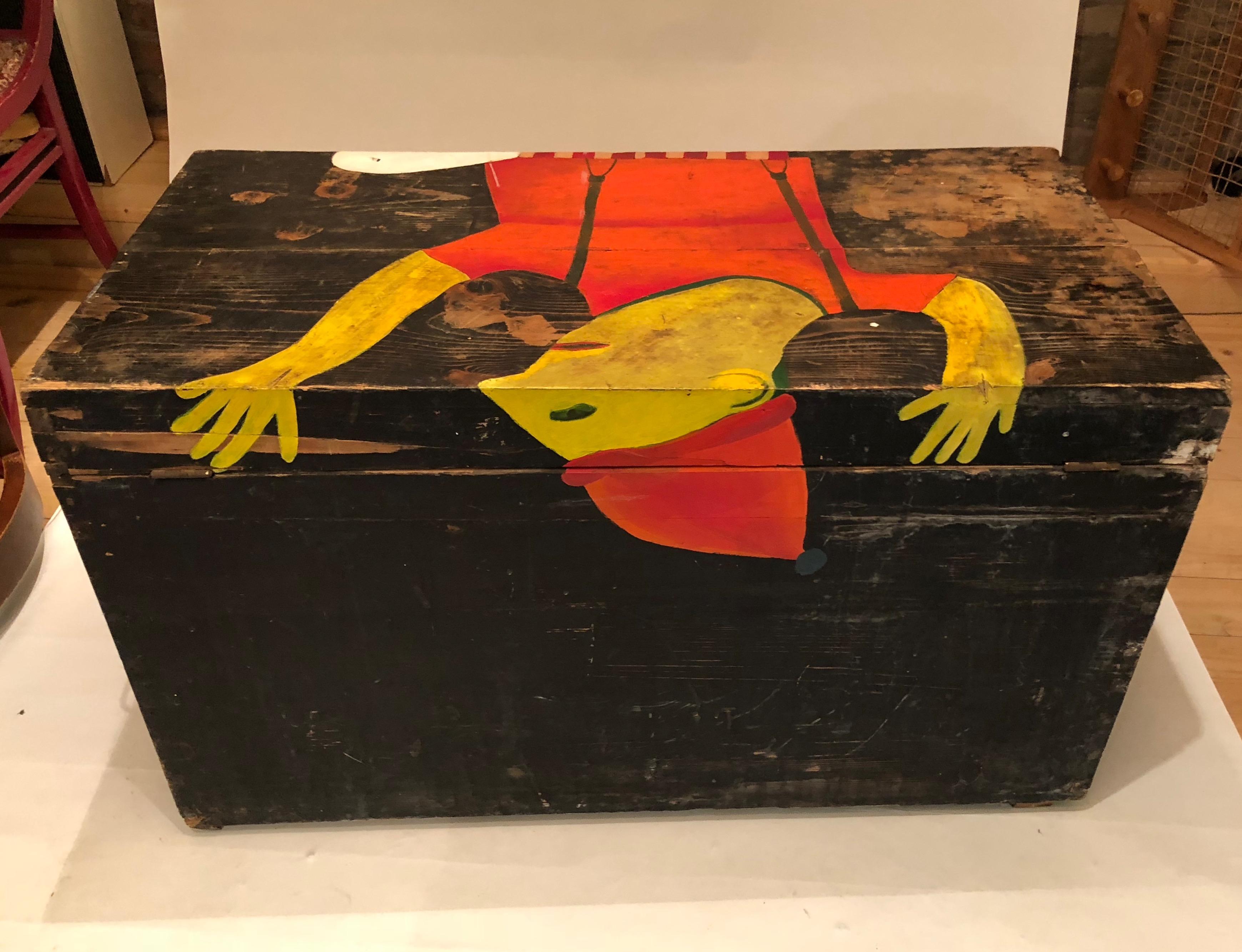 Slovak Trunk from 19th Century with Painting from the Artist Vlado Kadnár For Sale