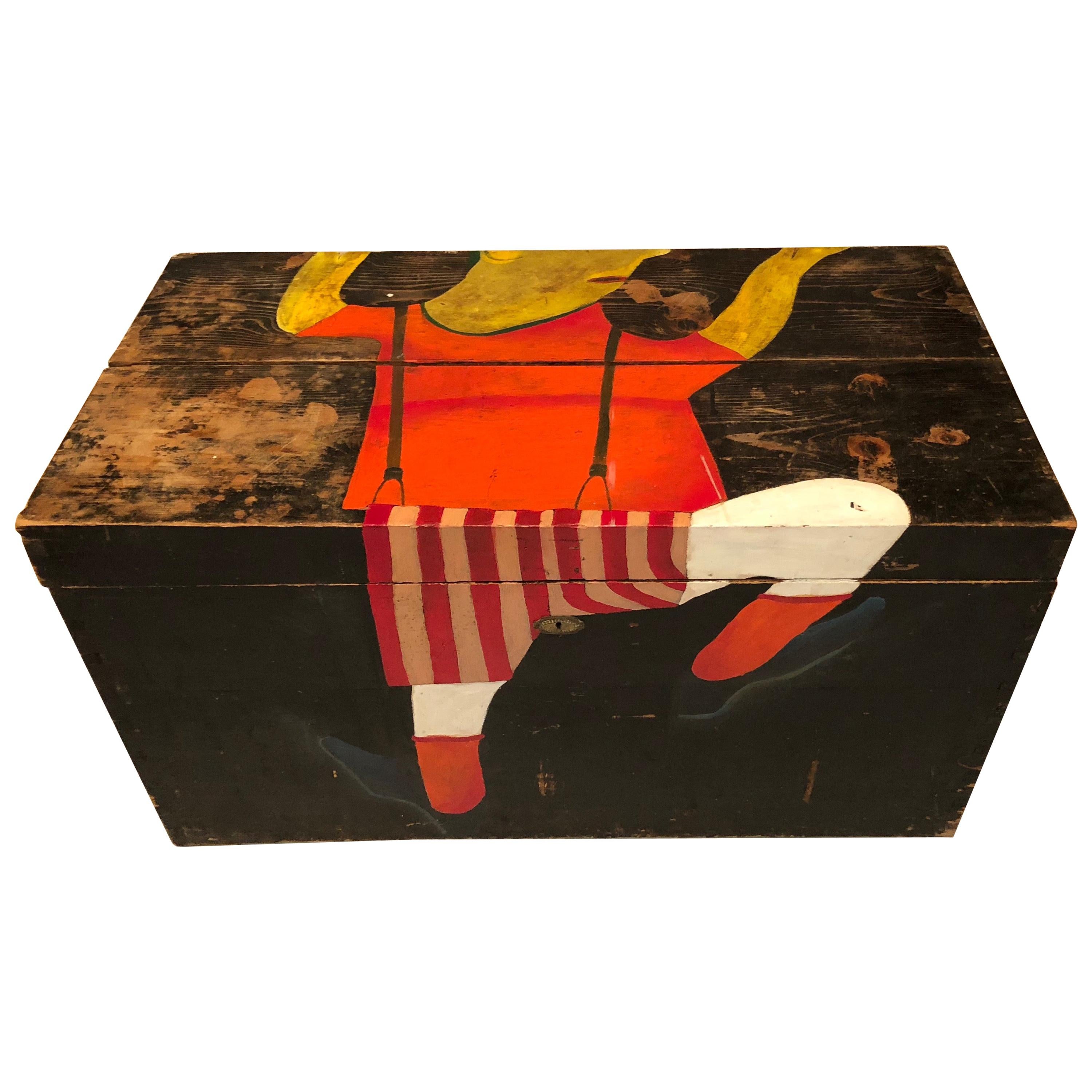Trunk from 19th Century with Painting from the Artist Vlado Kadnár For Sale