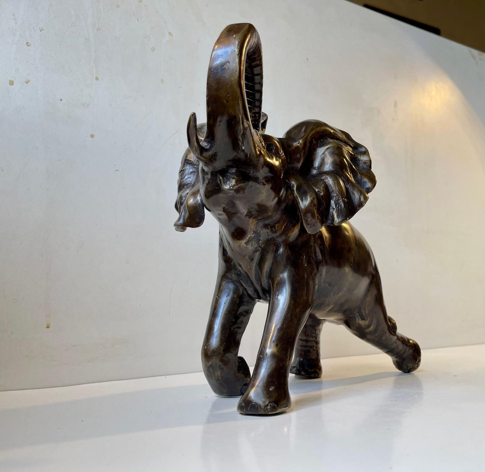 Modern Trunk Up - Vintage Elephant Sculpture in Bronze