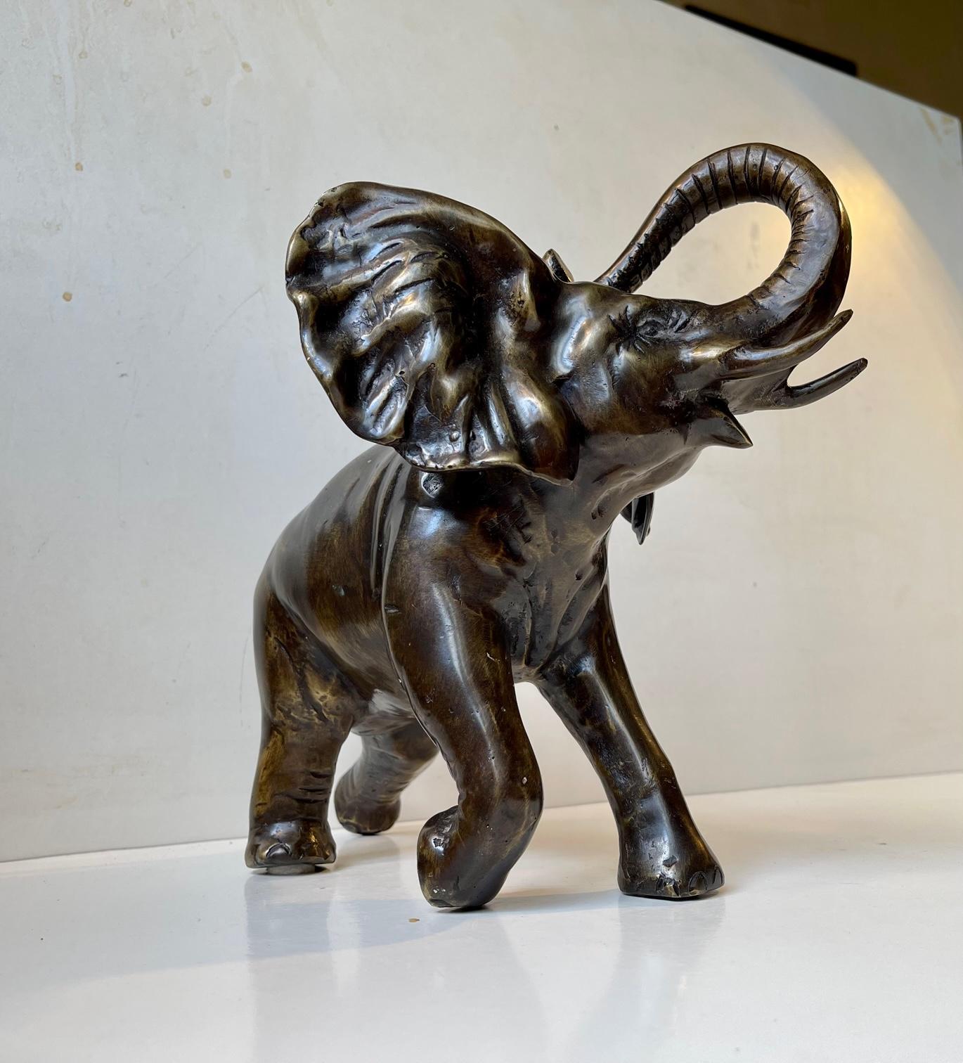 Late 20th Century Trunk Up - Vintage Elephant Sculpture in Bronze