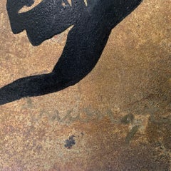 "Floating on the River", peinture figurative en laque sur bois