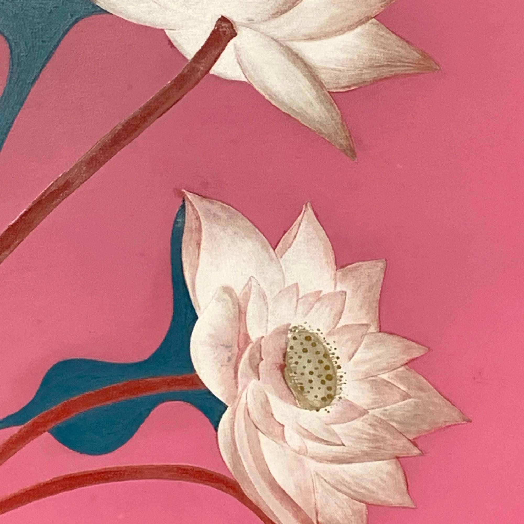 'Vietnamese Lotus' Lacquer on Wood Contemporary Painting For Sale 1