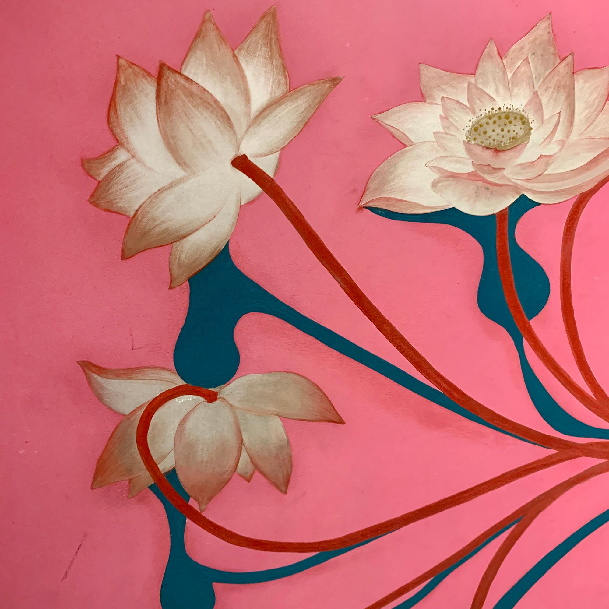 'Vietnamese Lotus' Lacquer on Wood Contemporary Painting For Sale 2