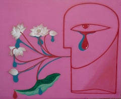 'Vietnamese Lotus' Lacquer on Wood Contemporary Painting