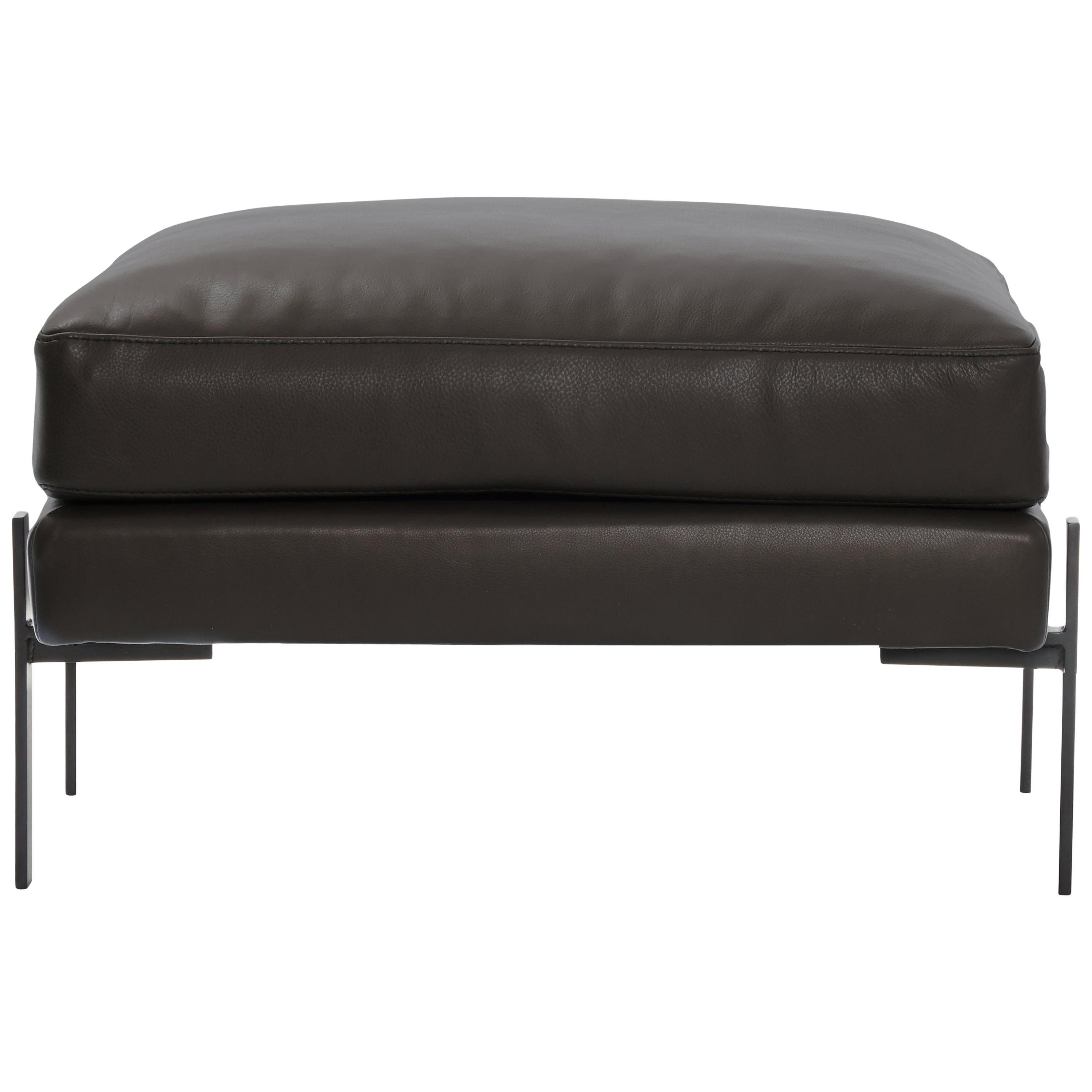 Truss Ottoman in Ebony Leather and Powder-Coated Steel by TRNK For Sale