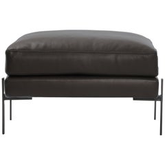 Truss Ottoman in Ebony Leather and Powder-Coated Steel by TRNK