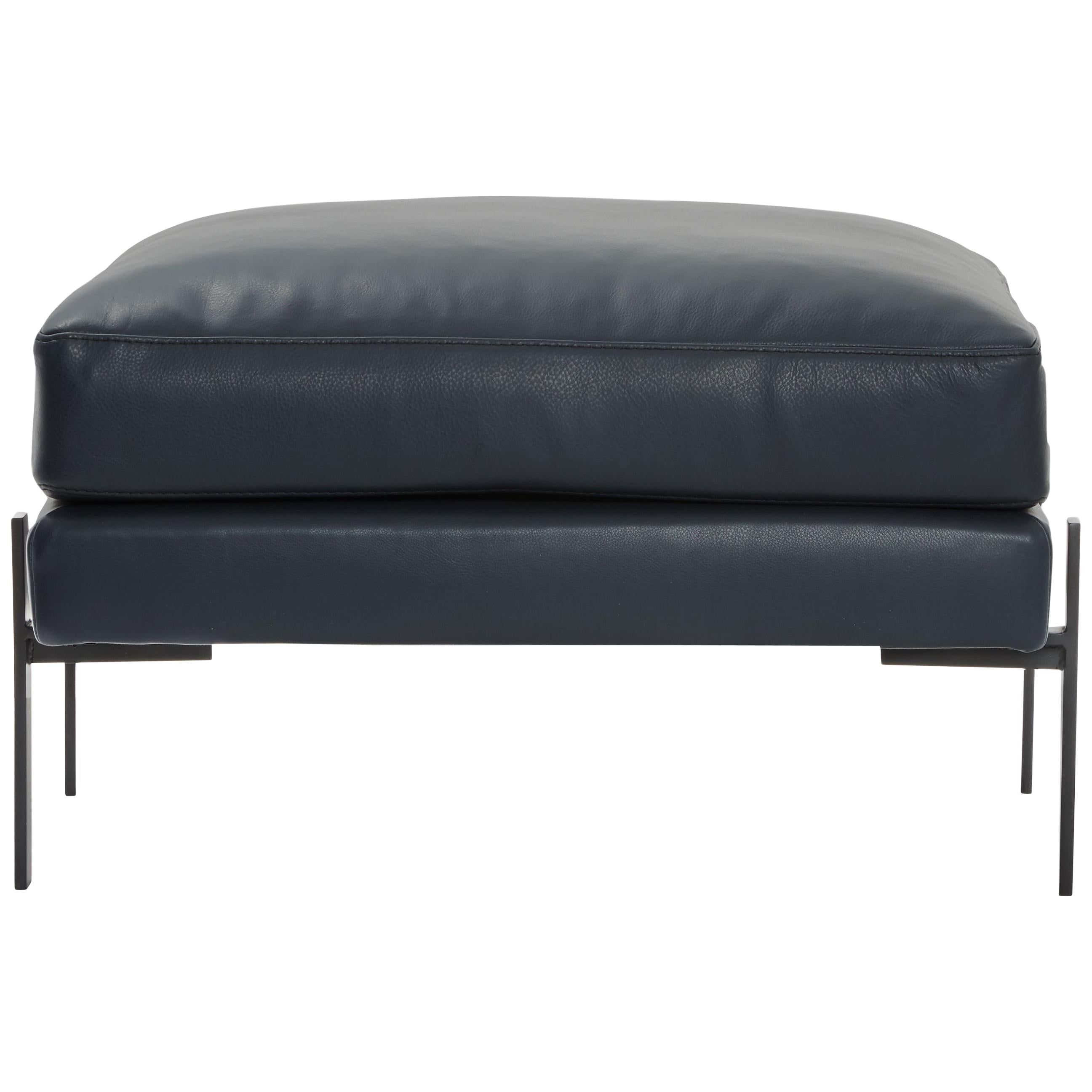 Truss Ottoman in Midnight Leather & Powder-Coated Steel by TRNK For Sale