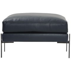 Truss Ottoman in Midnight Leather & Powder-Coated Steel by TRNK