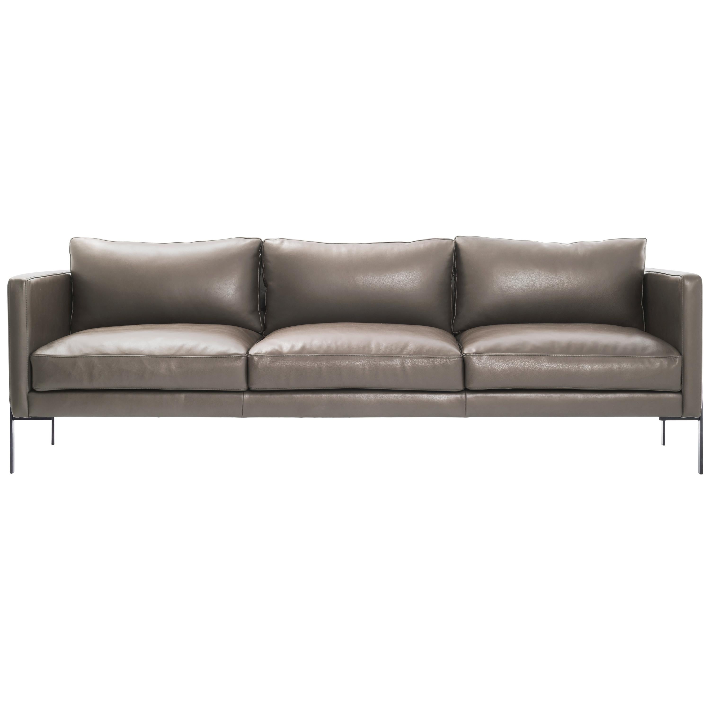 Truss Sofa in Greige Leather and Powder-Coated Steel by TRNK For Sale