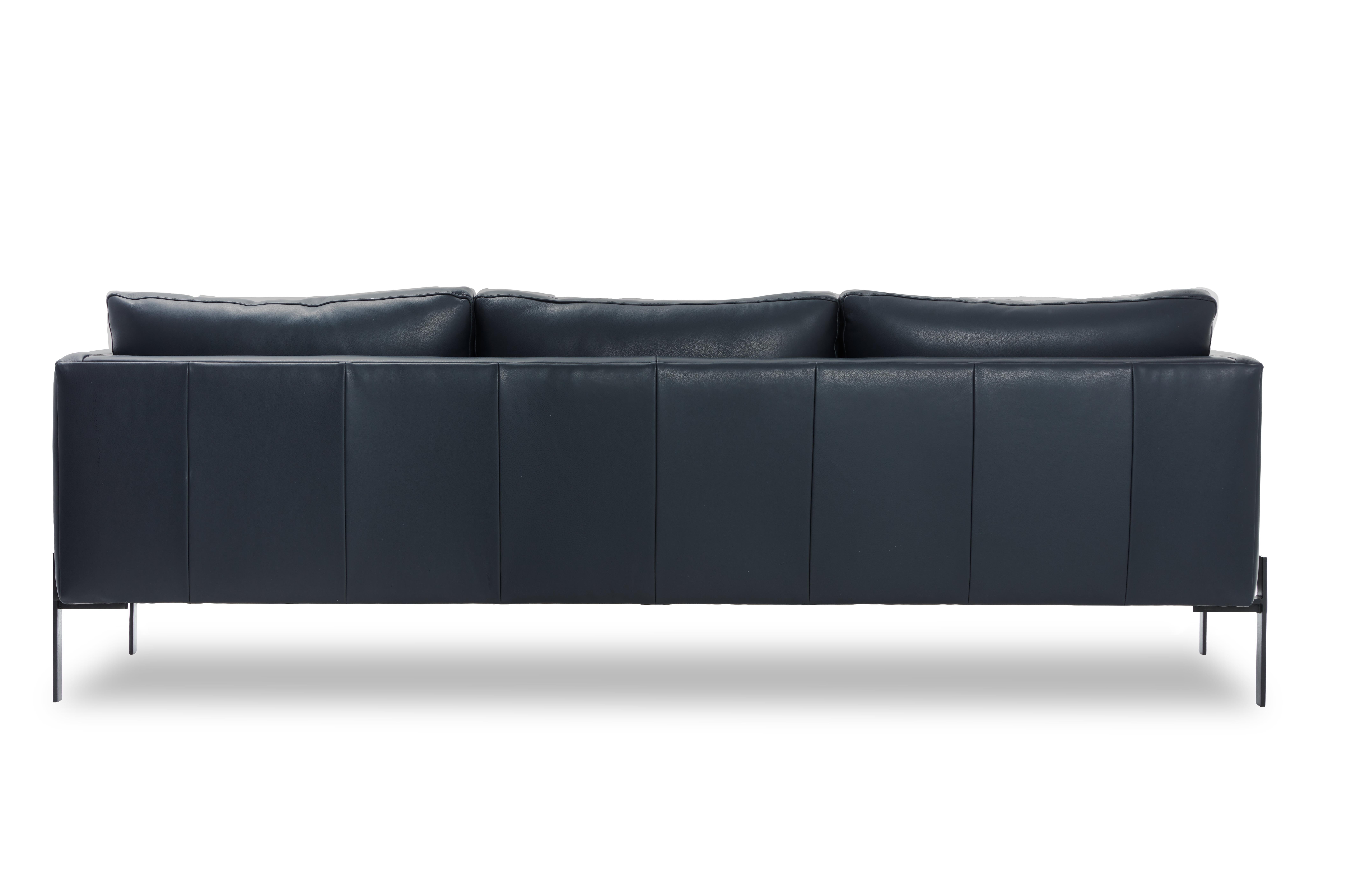 Modern Truss Sofa in Midnight Leather and Powder-Coated Steel by TRNK For Sale